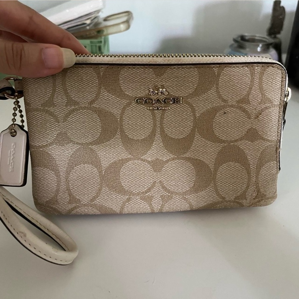 Coach Khaki Signature Canvas Wristlet Clutch